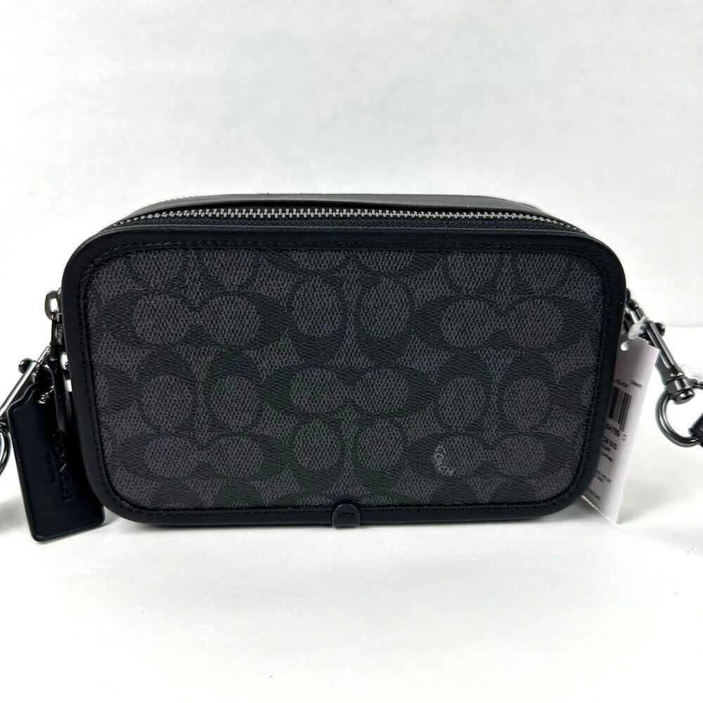 Coach Men's Wyatt Crossbody Bag Signature Canvas In Charcoal/Black CW365 NWT - Picture 2 of 10